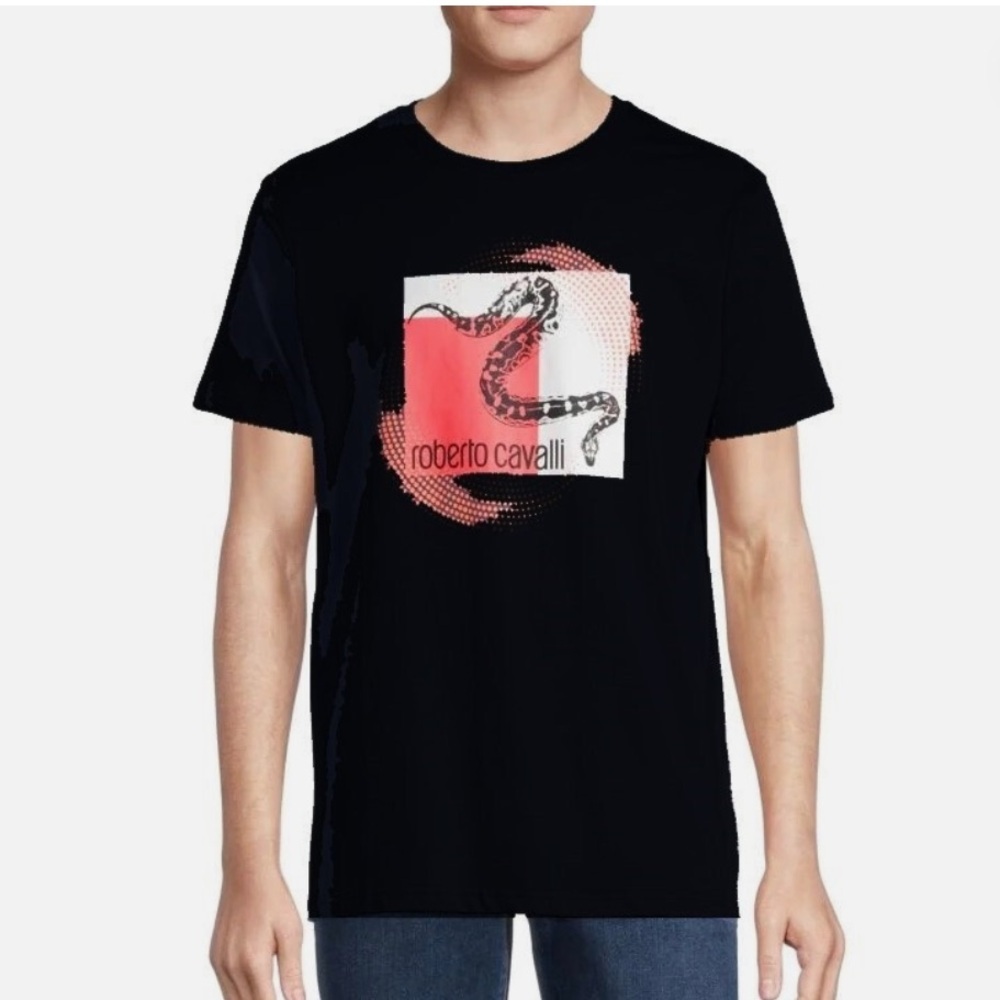 NWT Roberto Cavalli Snake Graphic Tee Crew Neck T-Shirt Short Sleeve,Black,